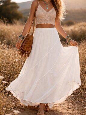 Free People White Flowing Maxi Skirt